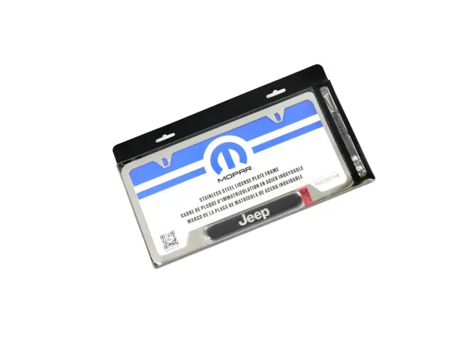 License Plate Frame, Polished Stainless Steel, Jeep Logo