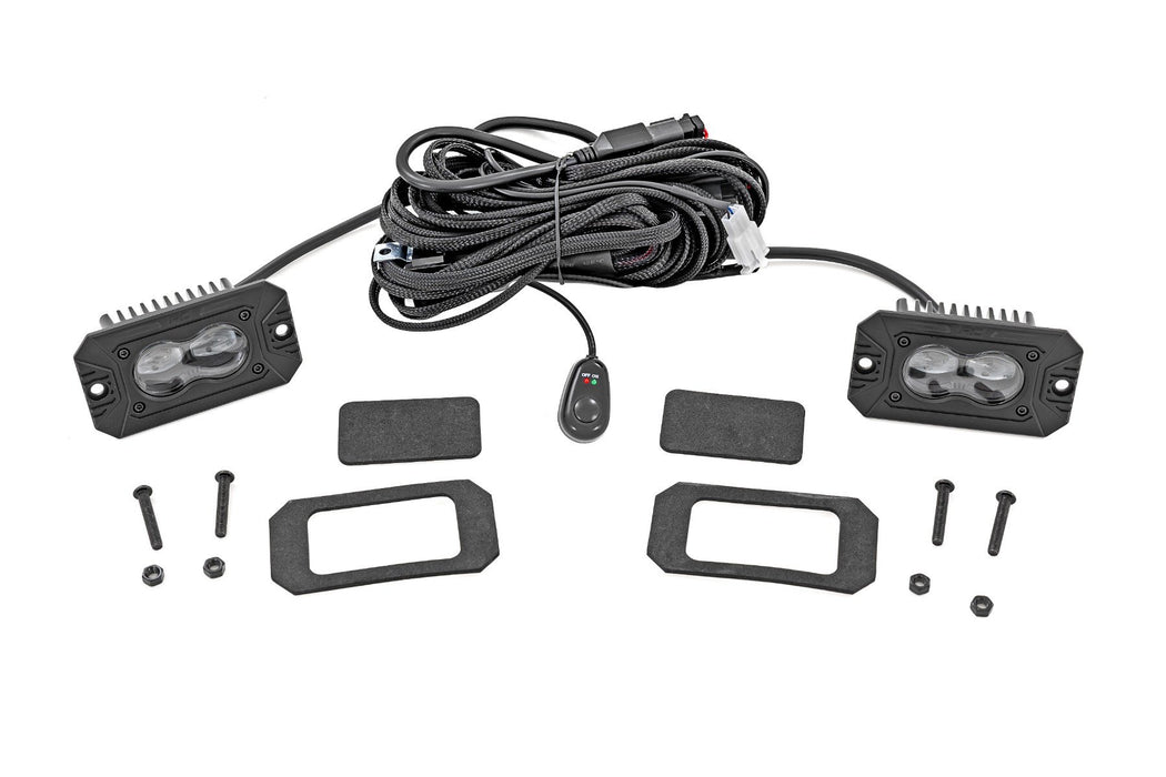 Rough Country 3x1.75 Inch Black Series LED Slim Aux - SAE Fog - Flush Mount - Pair