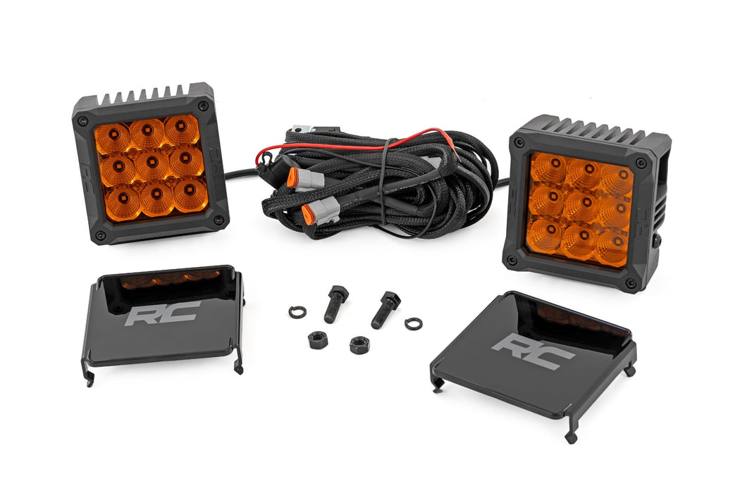 Rough Country 4 Inch LED Amber Light Pods - Square - Amber DRL - Pair