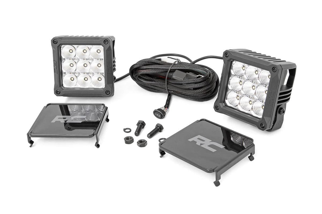 Rough Country 4 Inch Chrome Series LED Light Pods - Square - White DRL - Pair