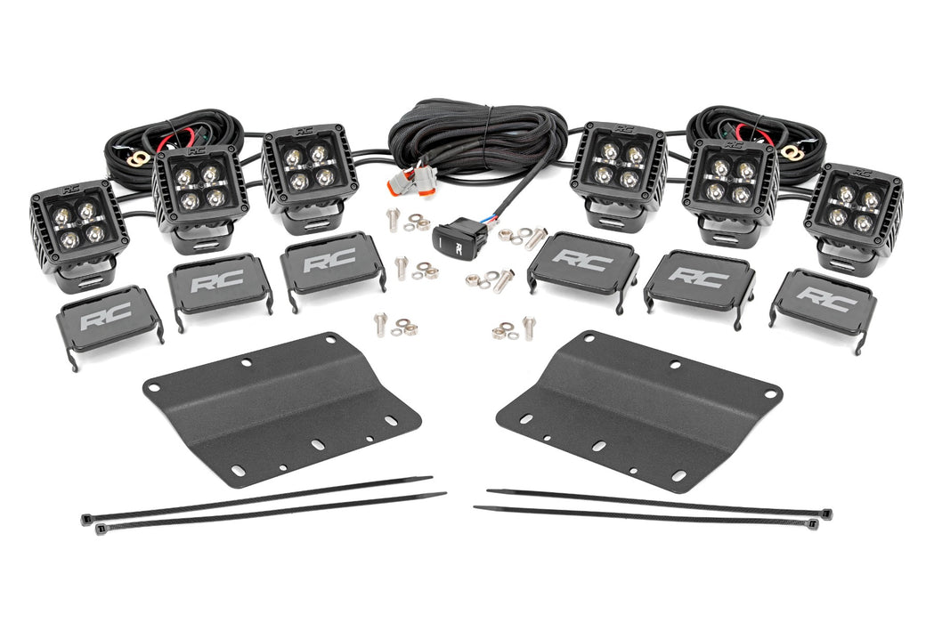 Rough Country LED Light Kit - Fog Mount - Triple 2" Black Pair - Amber DRL | Ford Bronco (21-25)