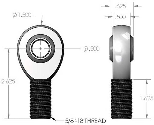 5/8"-18 x 1/2" Heim Joint Dimensions
