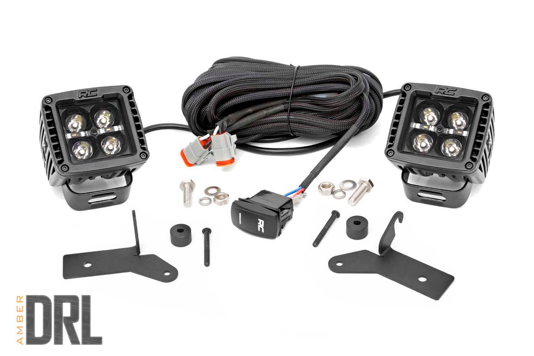 LED Light Kit - Hinge Mount - 2 inch Black Pair - Amber DRL - Jeep Gladiator JT/Wrangler JL (18-24)