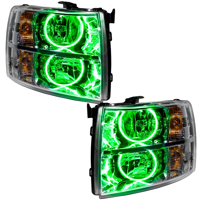 ORACLE 2007-2013 Chevrolet Silverado Pre-Assembled Halo Headlights - (Round Halos) - Green