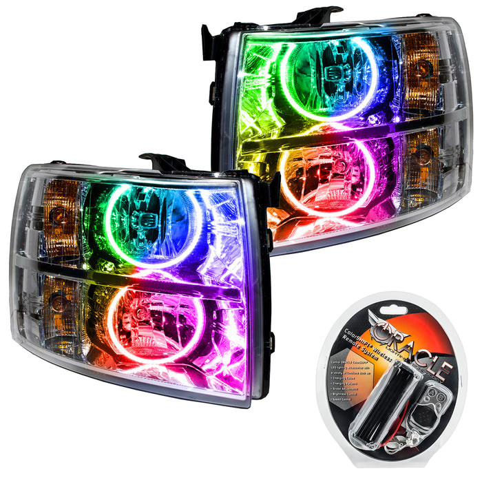 ORACLE 2007-2013 Chevrolet Silverado Pre-Assembled Halo Headlights - (Round Halos) - ColorSHIFT - with RF Controller