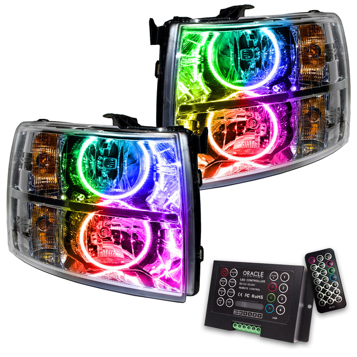 ORACLE 2007-2013 Chevrolet Silverado Pre-Assembled Halo Headlights - (Round Halos) - ColorSHIFT - with 2.0 Controller