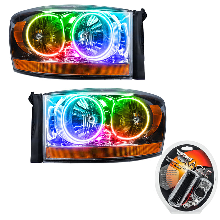 ORACLE 2006 Dodge Ram Pre-Assembled Halo Headlights - (Chrome) - ColorSHIFT - with RF Controller