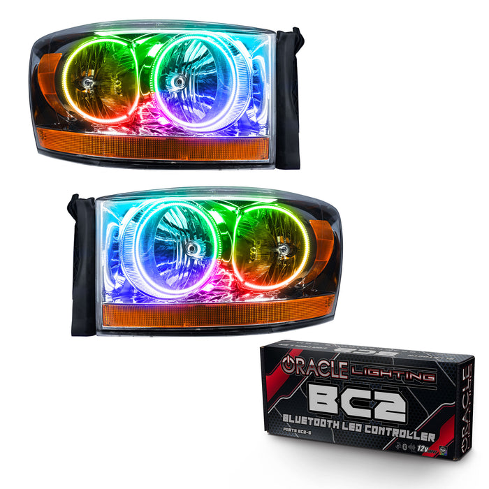 ORACLE 2006 Dodge Ram Pre-Assembled Halo Headlights - (Chrome) - ColorSHIFT - with BC2 Controller