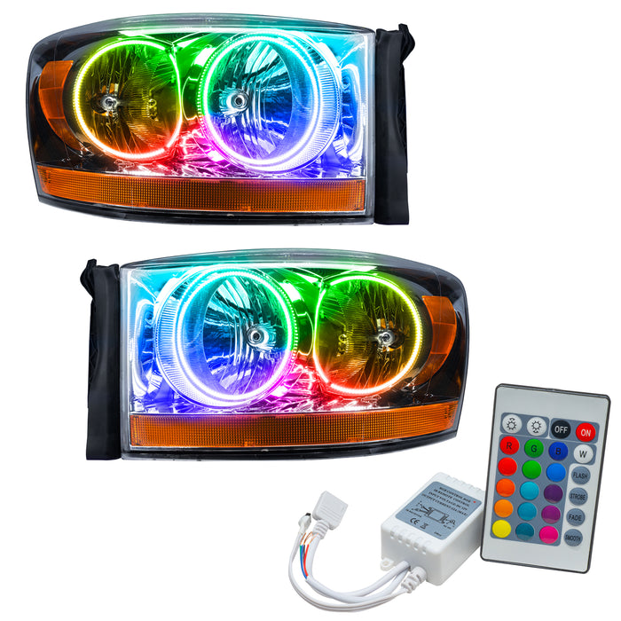 ORACLE 2006 Dodge Ram Pre-Assembled Halo Headlights - (Chrome) - ColorSHIFT - with Simple Controller