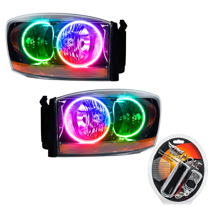 ORACLE 2006 Dodge Ram Pre-Assembled Halo Headlights - (Black) - ColorSHIFT - with RF Controller