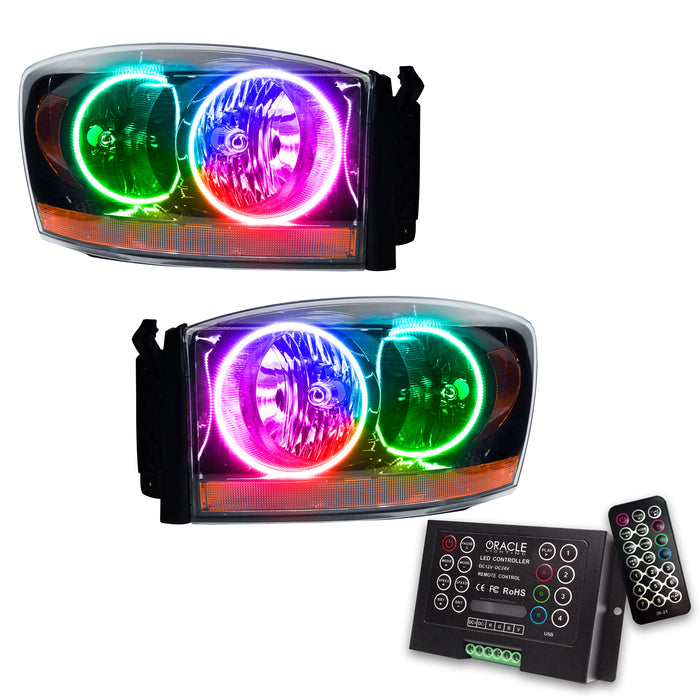 ORACLE 2006 Dodge Ram Pre-Assembled Halo Headlights - (Black) - ColorSHIFT - with 2.0 Controller