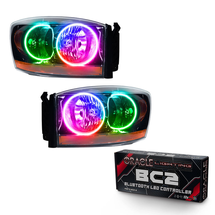 ORACLE 2006 Dodge Ram Pre-Assembled Halo Headlights - (Black) - ColorSHIFT - with BC2 Controller