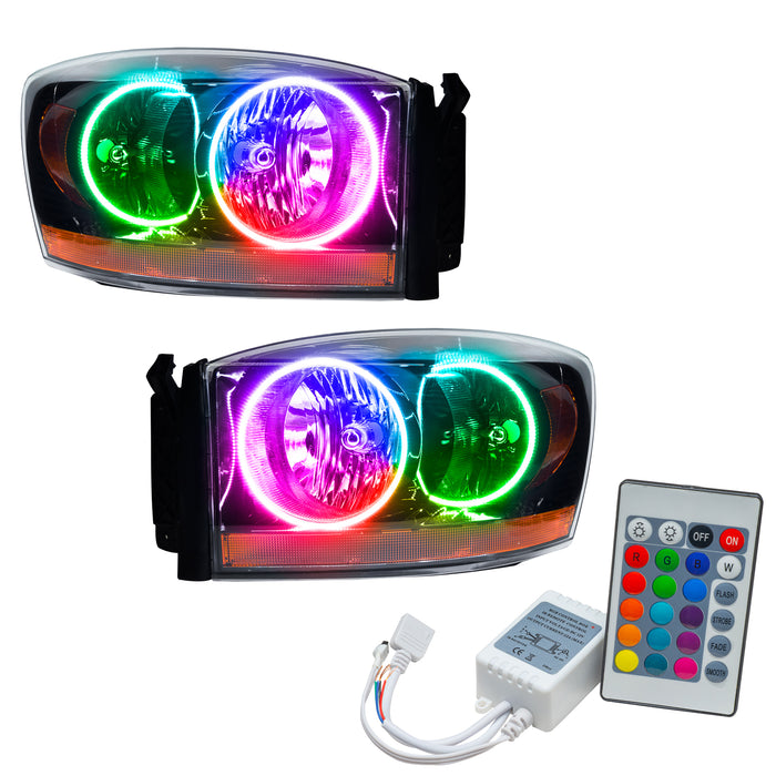 ORACLE 2006 Dodge Ram Pre-Assembled Halo Headlights - (Black) - ColorSHIFT - with Simple Controller