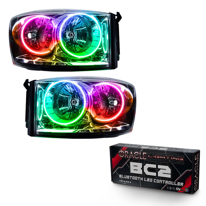 ORACLE 2007-2008 Dodge Ram Pre-Assembled Halo Headlights - ColorSHIFT - with BC2 Controller