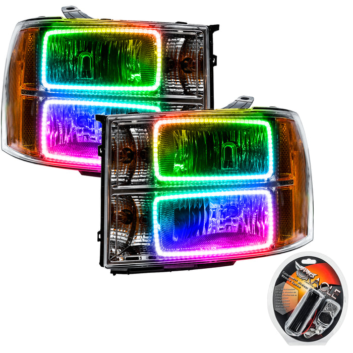 ORACLE 2007-2013 GMC Sierra Pre-Assembled Halo Headlights - (Square Halo) - ColorSHIFT - with RF Controller