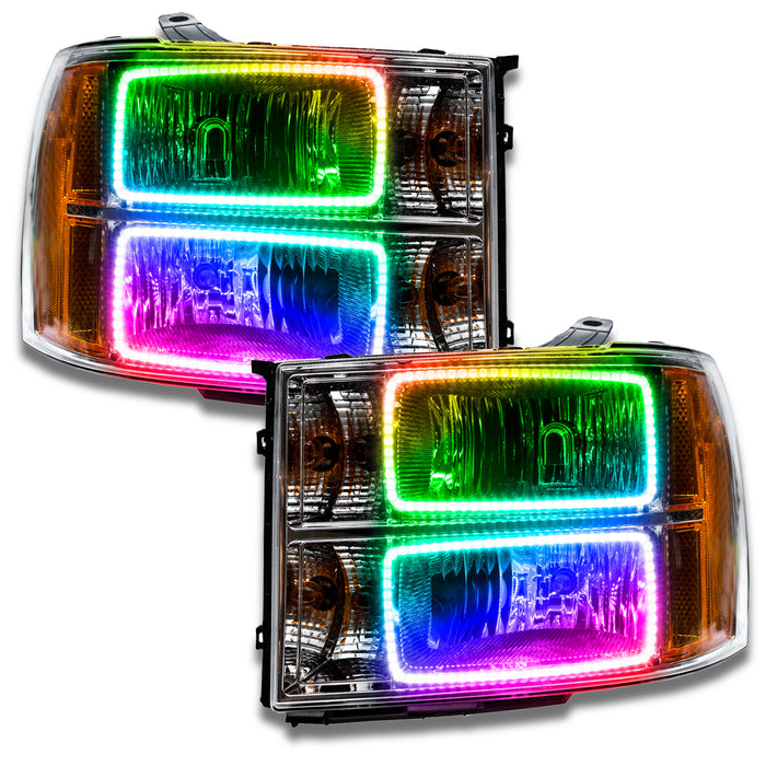 ORACLE 2007-2013 GMC Sierra Pre-Assembled Halo Headlights - (Square Halo) - ColorSHIFT - with No Controller