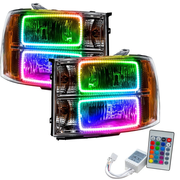 ORACLE 2007-2013 GMC Sierra Pre-Assembled Halo Headlights - (Square Halo) - ColorSHIFT - with Simple Controller