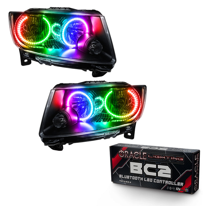ORACLE 2011-2013 Jeep Grand Cherokee Non-HID Pre-Assembled Halo - (Chrome) - ColorSHIFT - with BC2 Controller