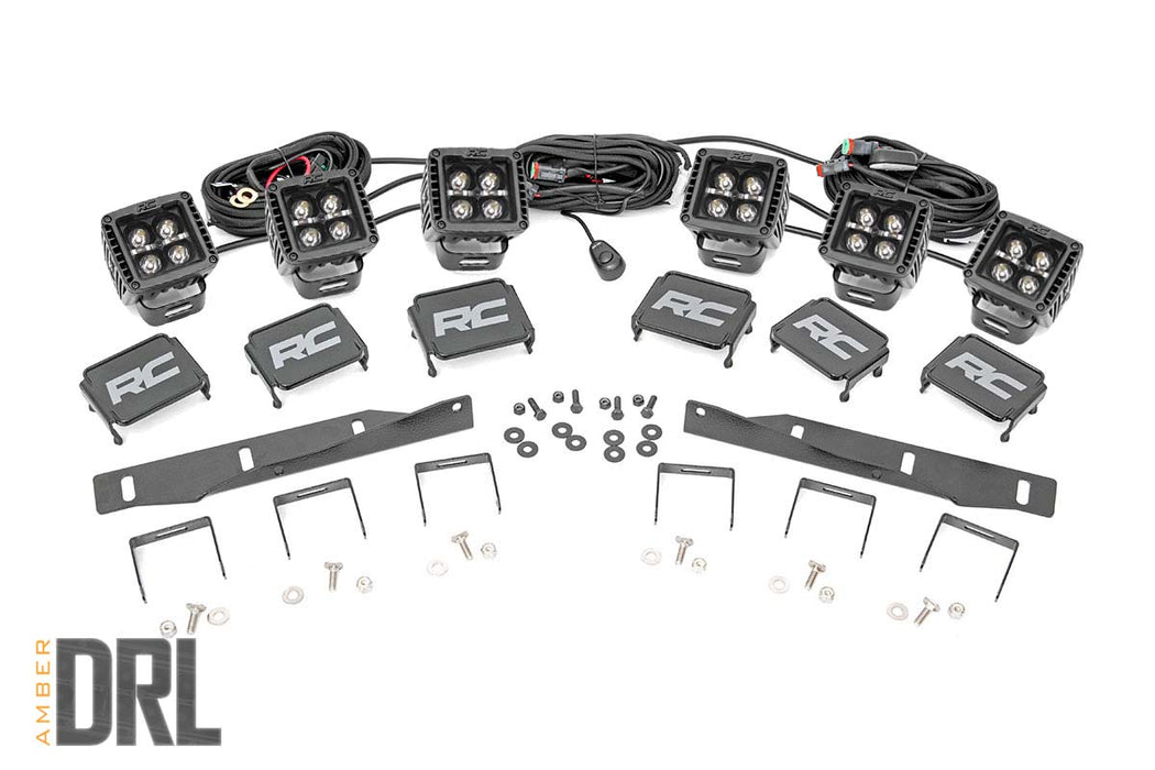 Rough Country LED Light Kit - Fog Mount - Triple 2" Black Pair - Amber DRL | Ford Raptor (17-20)