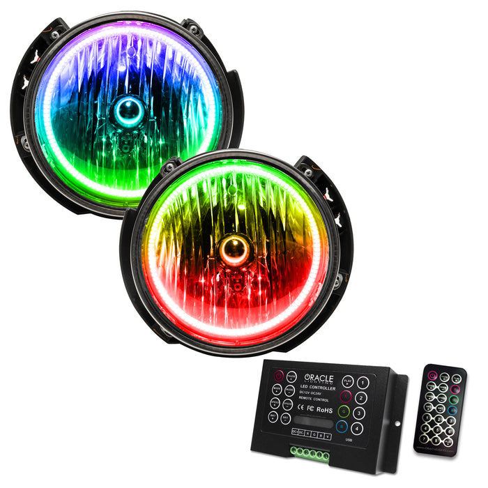 ORACLE 2007-2016 Jeep Wrangler JK Pre-Assembled Halo Headlights - ColorSHIFT - with 2.0 Controller