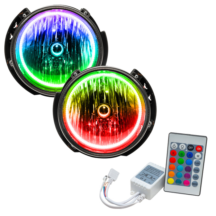 ORACLE 2007-2016 Jeep Wrangler JK Pre-Assembled Halo Headlights - ColorSHIFT - with Simple Controller