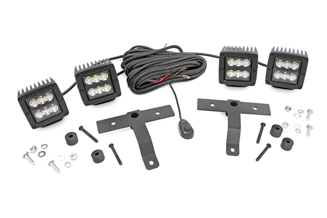 Quad LED Light Kit - Cowl Mount - 2 inch Black Pairs - Spot - Jeep Gladiator JT/Wrangler JL (18-24)