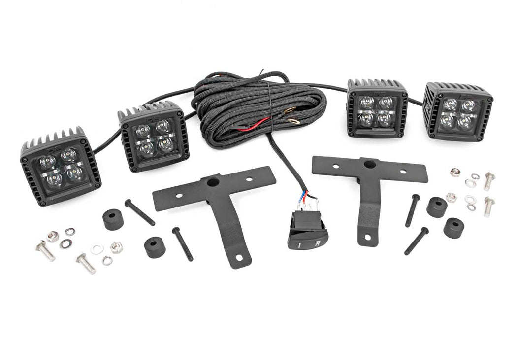 LED Light Kit - Quad - Cowl Mount - 2 inch Black - White DRL - Jeep Gladiator JT/Wrangler JL (18-24)