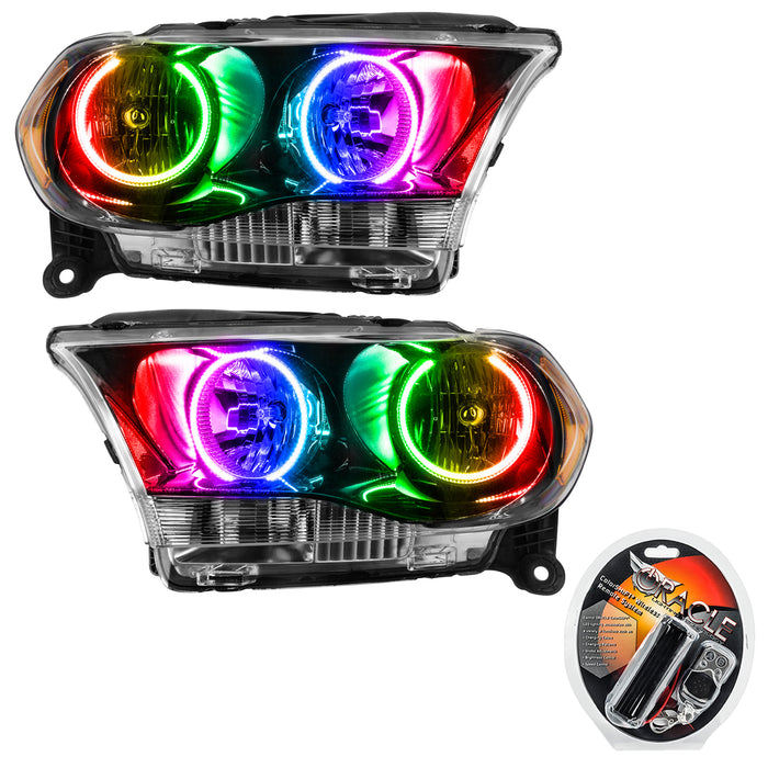 ORACLE 2011-2013 Dodge Durango Non-HID Pre-Assembled Halo Headlights - (Black) - ColorSHIFT - with RF Controller