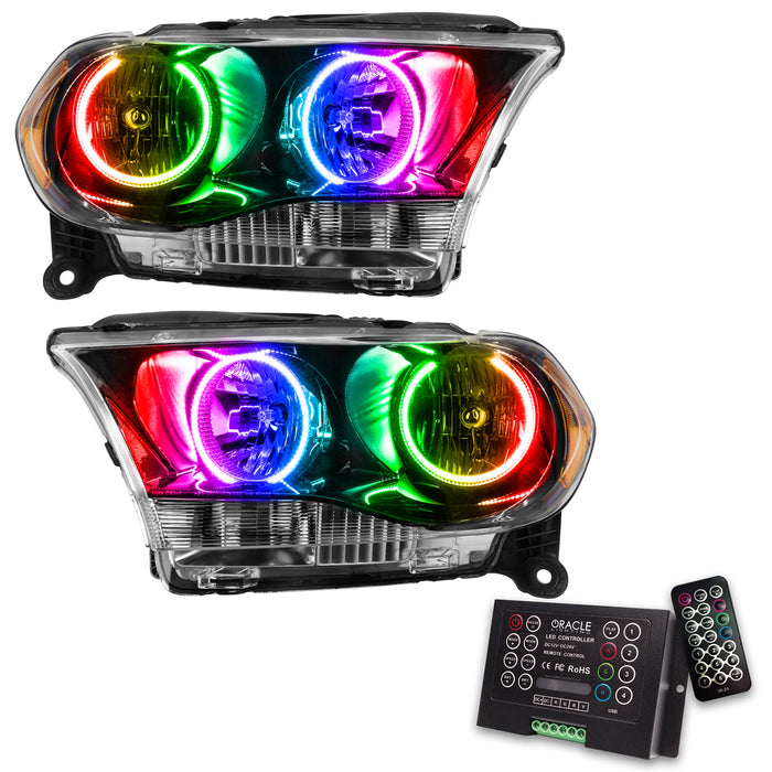ORACLE 2011-2013 Dodge Durango Non-HID Pre-Assembled Halo Headlights - (Black) - ColorSHIFT - with 2.0 Controller