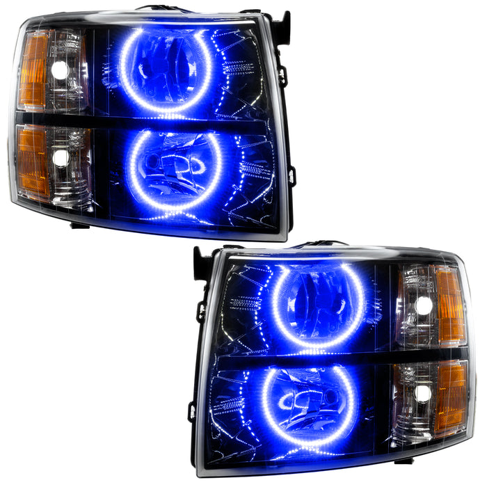 ORACLE 2007-2013 Chevrolet Silverado Pre-Assembled Halo Headlights with Round Halos - (Black) - Blue