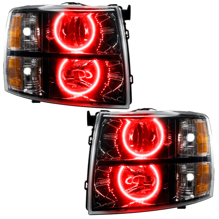 ORACLE 2007-2013 Chevrolet Silverado Pre-Assembled Halo Headlights with Round Halos - (Black) - Red