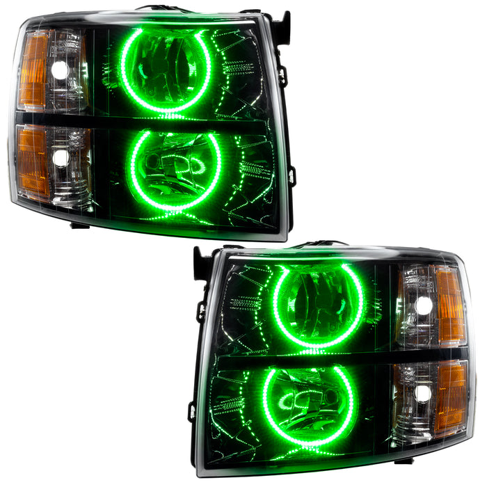 ORACLE 2007-2013 Chevrolet Silverado Pre-Assembled Halo Headlights with Round Halos - (Black) - Green