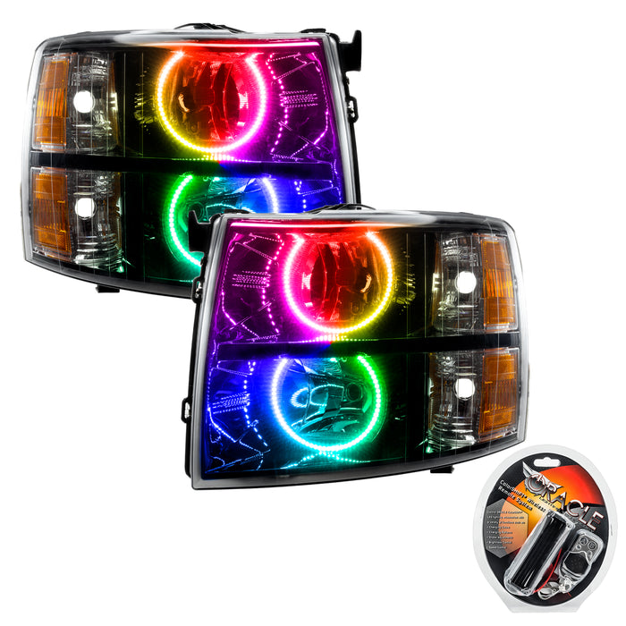 ORACLE 2007-2013 Chevrolet Silverado Pre-Assembled Halo Headlights with Round - (Black) - ColorSHIFT - with RF Controller