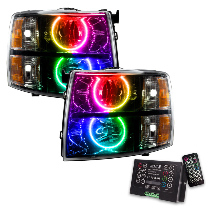 ORACLE 2007-2013 Chevrolet Silverado Pre-Assembled Halo Headlights with Round - (Black) - ColorSHIFT - with 2.0 Controller