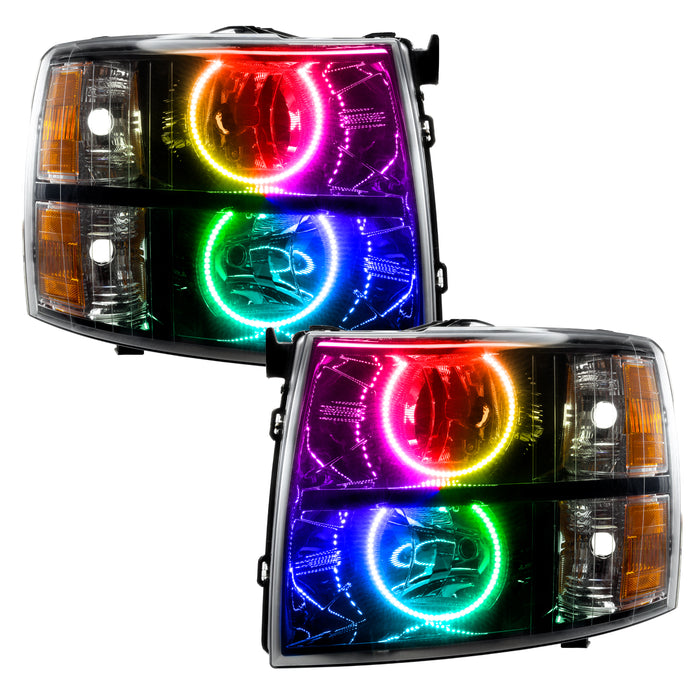 ORACLE 2007-2013 Chevrolet Silverado Pre-Assembled Halo Headlights with Round - (Black) - ColorSHIFT - with No Controller