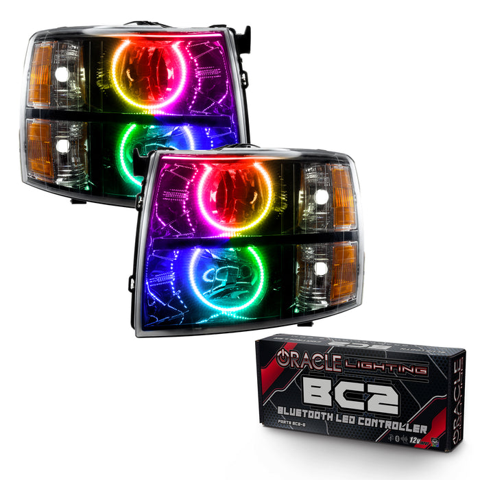 ORACLE 2007-2013 Chevrolet Silverado Pre-Assembled Halo Headlights with Round - (Black) - ColorSHIFT - with BC2 Controller