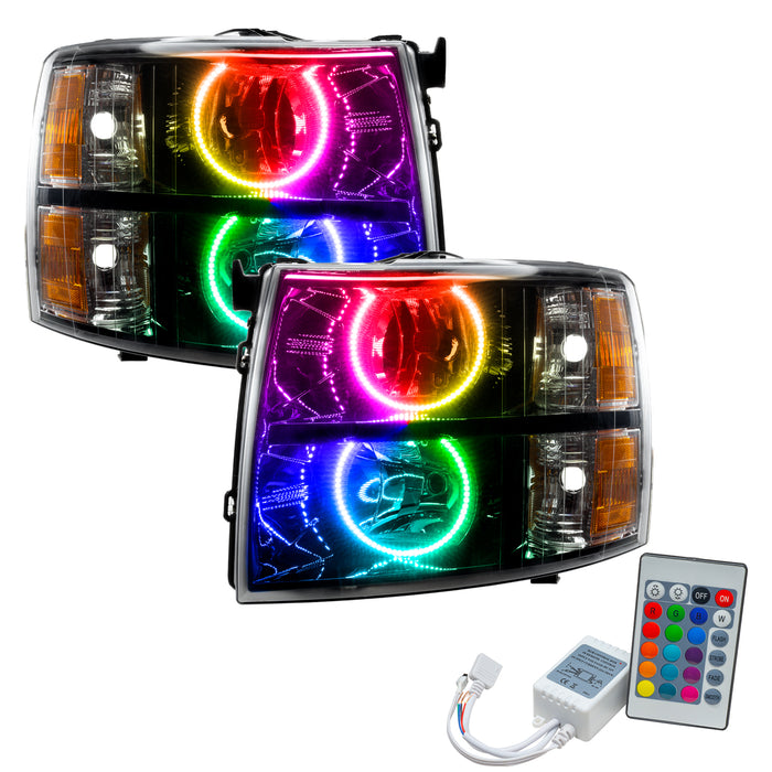 ORACLE 2007-2013 Chevrolet Silverado Pre-Assembled Halo Headlights - (Black) - ColorSHIFT - with Simple Controller