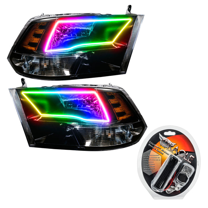 ORACLE 2009-2017 RAM 1500 TRX/SLT Quad Pre-Assembled Headlights - (Black) - ColorSHIFT - with RF Controller