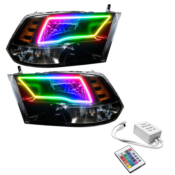 ORACLE 2009-2017 RAM 1500 TRX/SLT Quad Pre-Assembled Headlights - (Black) - ColorSHIFT - with Simple Controller
