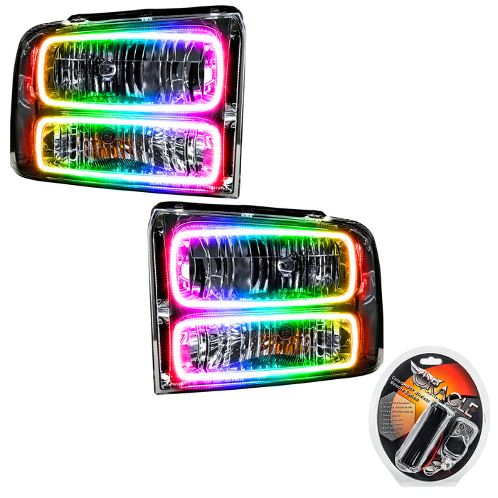 ORACLE 2005 Ford Excursion Pre-Assembled Halo Headlights - (Chrome) - ColorSHIFT - with RF Controller