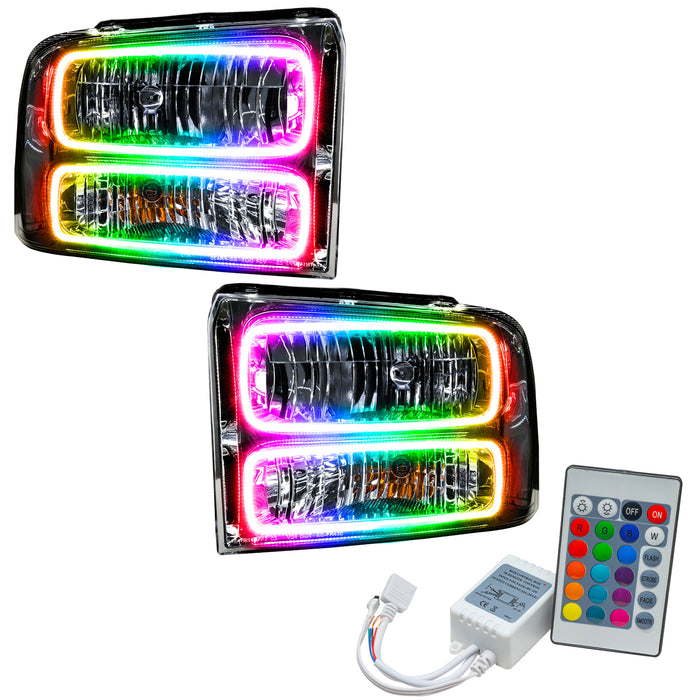ORACLE 2005 Ford Excursion Pre-Assembled Halo Headlights - (Chrome) - ColorSHIFT - with Simple Controller