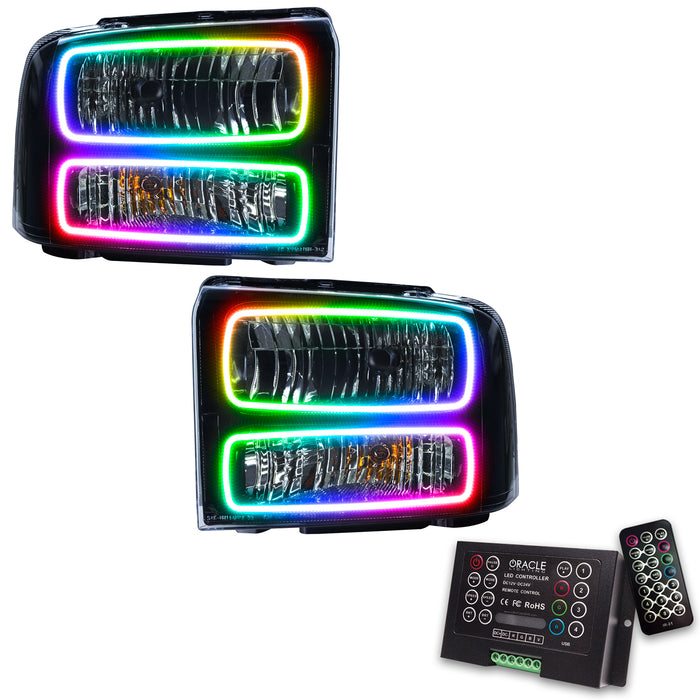 ORACLE 2005 Ford Excursion Pre-Assembled Halo Headlights - (Black) - ColorSHIFT - with 2.0 Controller