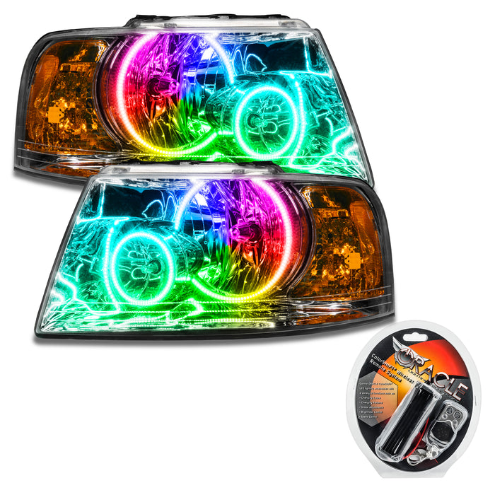 ORACLE 2003-2006 Ford Expedition Pre-Assembled Halo Headlights - (Chrome) - ColorSHIFT - with RF Controller