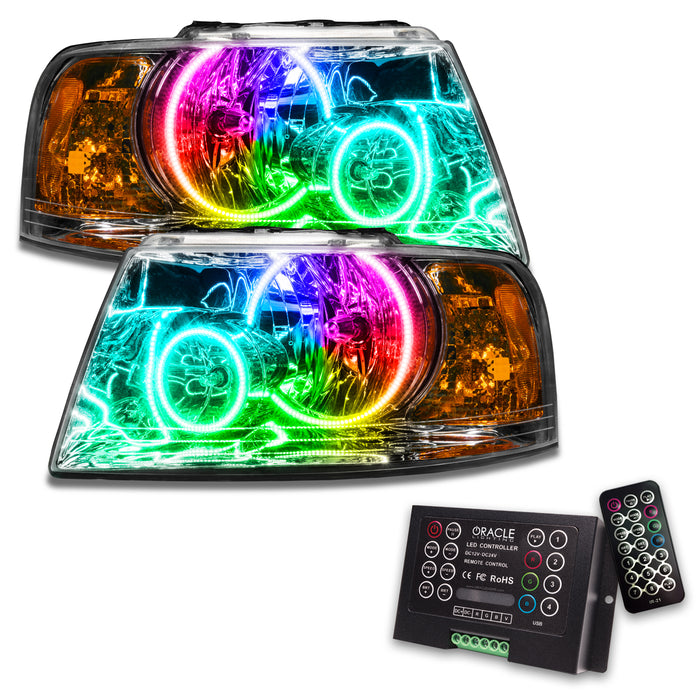 ORACLE 2003-2006 Ford Expedition Pre-Assembled Halo Headlights - (Chrome) - ColorSHIFT - with 2.0 Controller