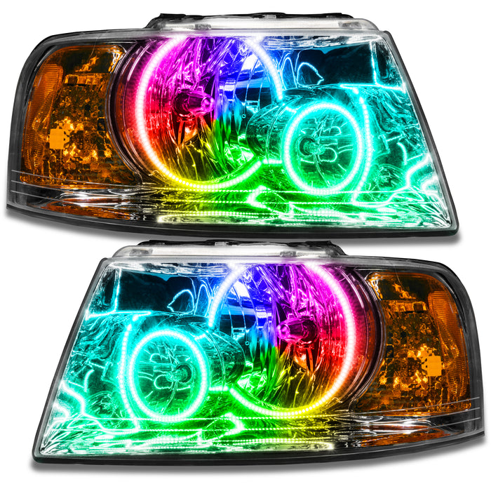 ORACLE 2003-2006 Ford Expedition Pre-Assembled Halo Headlights - (Chrome) - ColorSHIFT - with No Controller