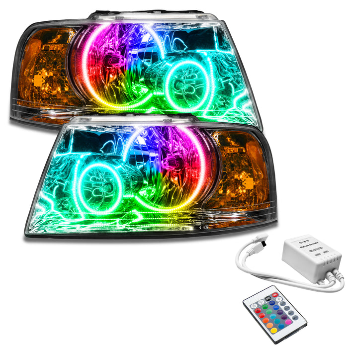 ORACLE 2003-2006 Ford Expedition Pre-Assembled Halo Headlights - (Chrome) - ColorSHIFT - with Simple Controller