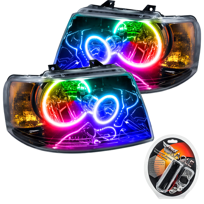 ORACLE 2003-2006 Ford Expedition Pre-Assembled Halo Headlights - (Black) - ColorSHIFT - with RF Controller