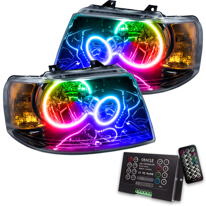 ORACLE 2003-2006 Ford Expedition Pre-Assembled Halo Headlights - (Black) - ColorSHIFT - with 2.0 Controller