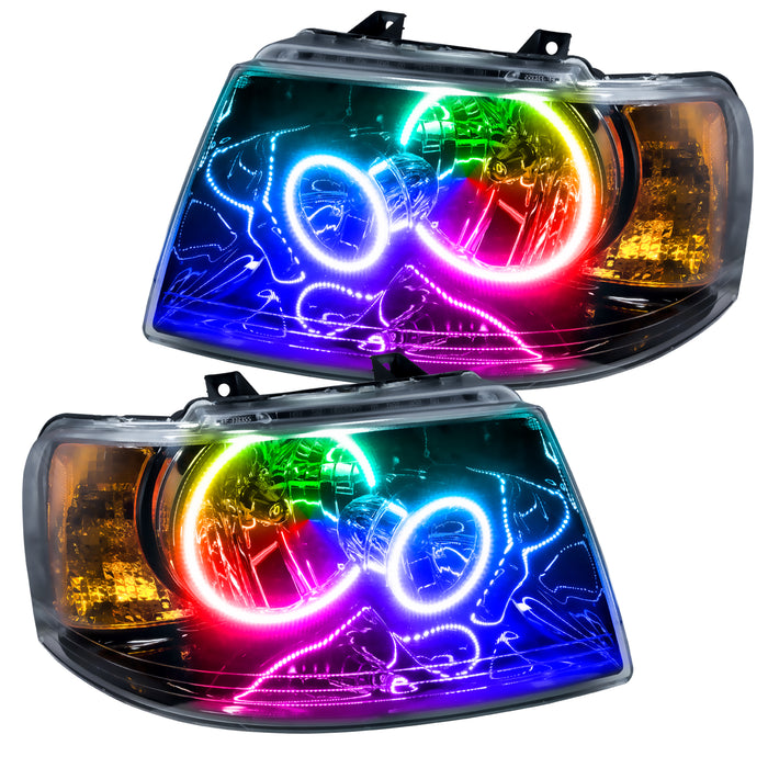 ORACLE 2003-2006 Ford Expedition Pre-Assembled Halo Headlights - (Black) - ColorSHIFT - with No Controller