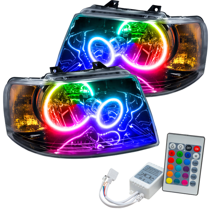 ORACLE 2003-2006 Ford Expedition Pre-Assembled Halo Headlights - (Black) - ColorSHIFT - with Simple Controller